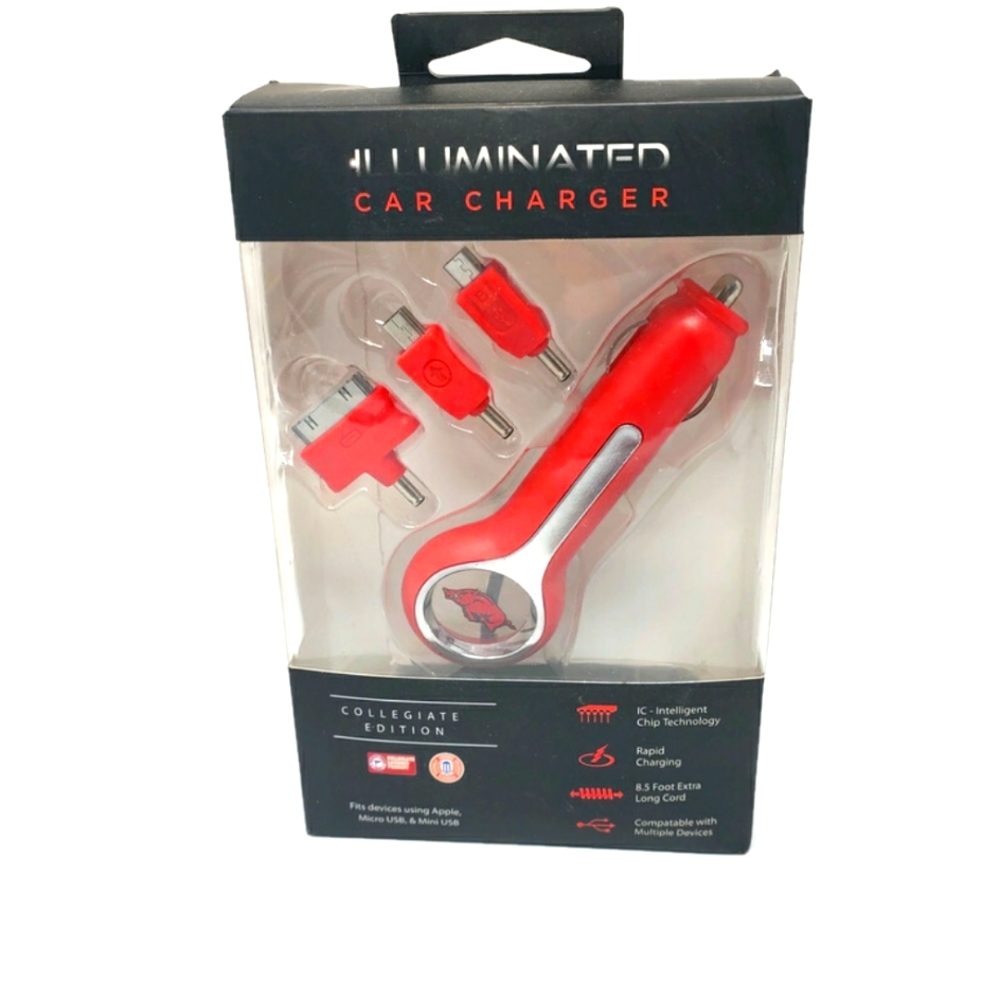 Arkansas Razorback New Illuminated Car Charger Collegiate Edition